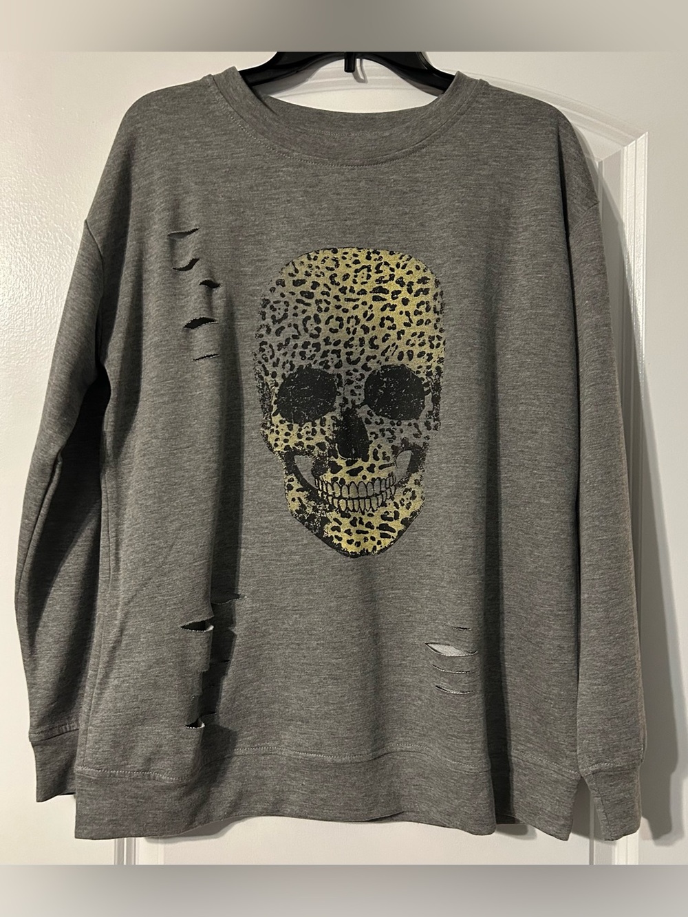 NWOT Leopard Skull Distressed Sweatshirt